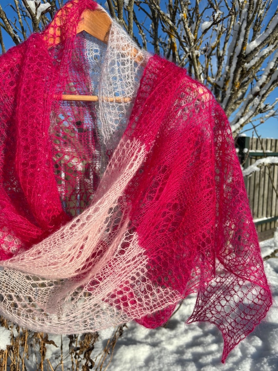 Shawlette ‘Berry Juice’ Knitting Pattern PDF | Rectangle Airy Mohair Lace Scarf, Charts (Instant Download)