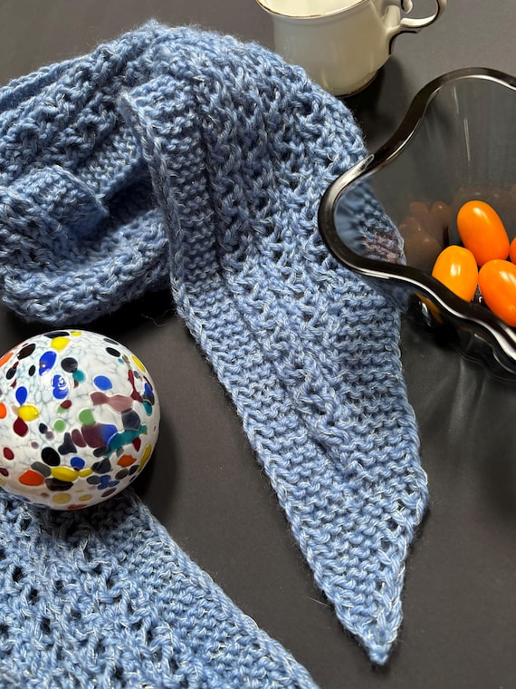 Mini Scarf ‘Sparkling Blue’ Knitting Pattern PDF | Long Simple Lace Shawl, Charts (Instant Download)