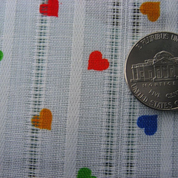 1970s 80s Primary Colors DIMINUTIVE HEARTS on Cream POINTELLE Cotton Fabric // 3 yards