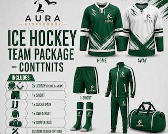 Personalisiertes Eishockey-Team-Paket, benutzerdefinierte sublimierte Uniformen, Reisetasche