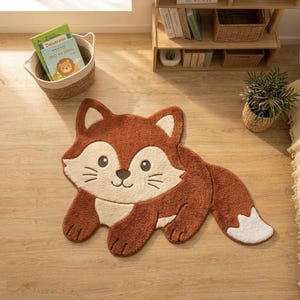 Alfombra de zorro con mechones, alfombra de animales para habitación infantil, alfombra suave para guardería, alfombra de zorro kawaii hecha a mano, regalo de decoración para dormitorio, alfombra de área de felpa