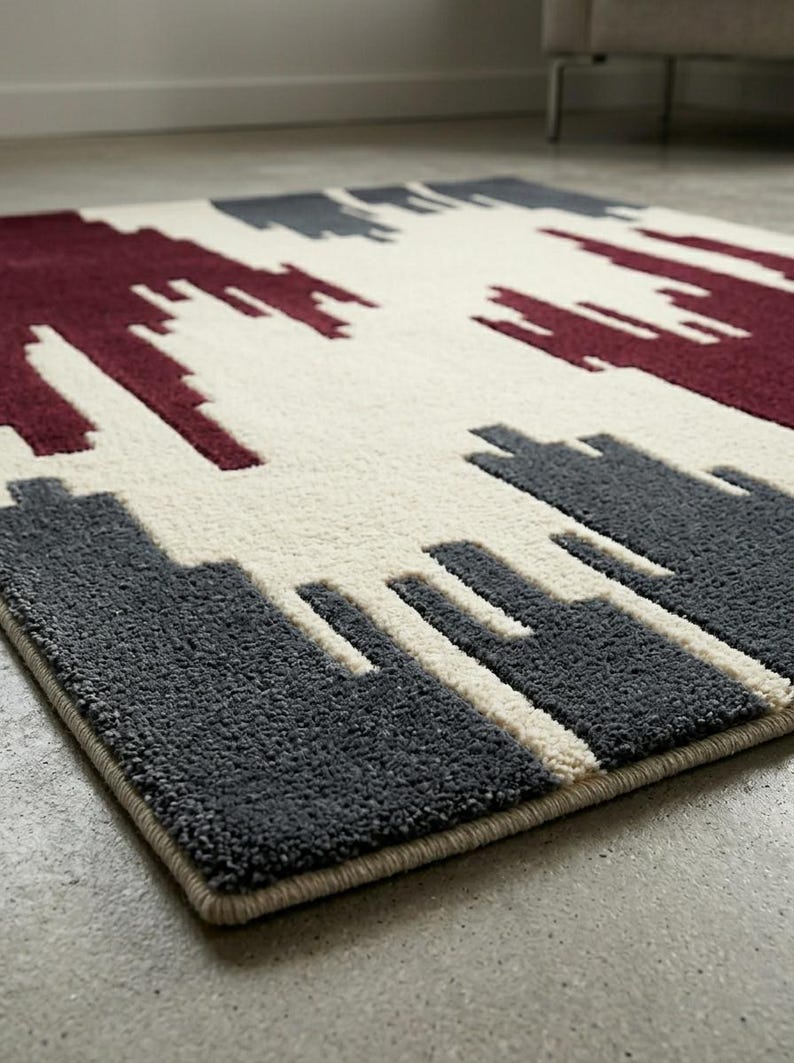 Abstract Runner Tufted Rug, Modern Hallway Carpet, Geometric Drip ...