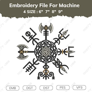 Viking Axe Embroidery Design, Norse Rune Celtic Knot Machine Embroidery File, Pagan Triskelion Spear Patch, PES DST JEF