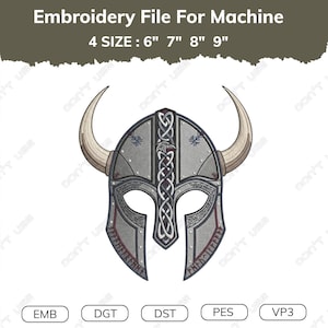 Viking Helmet Embroidery Design Norse Warrior Celtic Knot Horned Helmet Machine Embroidery Pattern Medieval Pagan Scandinavian Hoop Art