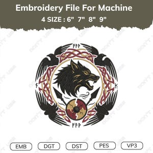 Fenrir Wolf Embroidery Design, Norse Viking Symbol, Nordic Mythology Art, Warrior Patch, Gothic Animal Tattoo ( Instant Download )