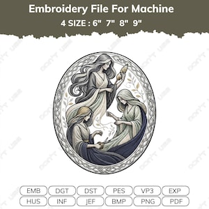 Three Norns Embroidery Design, Norse Mythology Celtic Goddess Embroidery Pagan Witch Nordic Wall Art Fantasy Sewing Pattern Gift