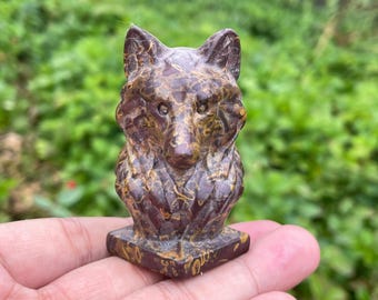 Luipaardhuid Jaspis kwartskristal wolfskop schedel handgesneden genezing 2,3 inch