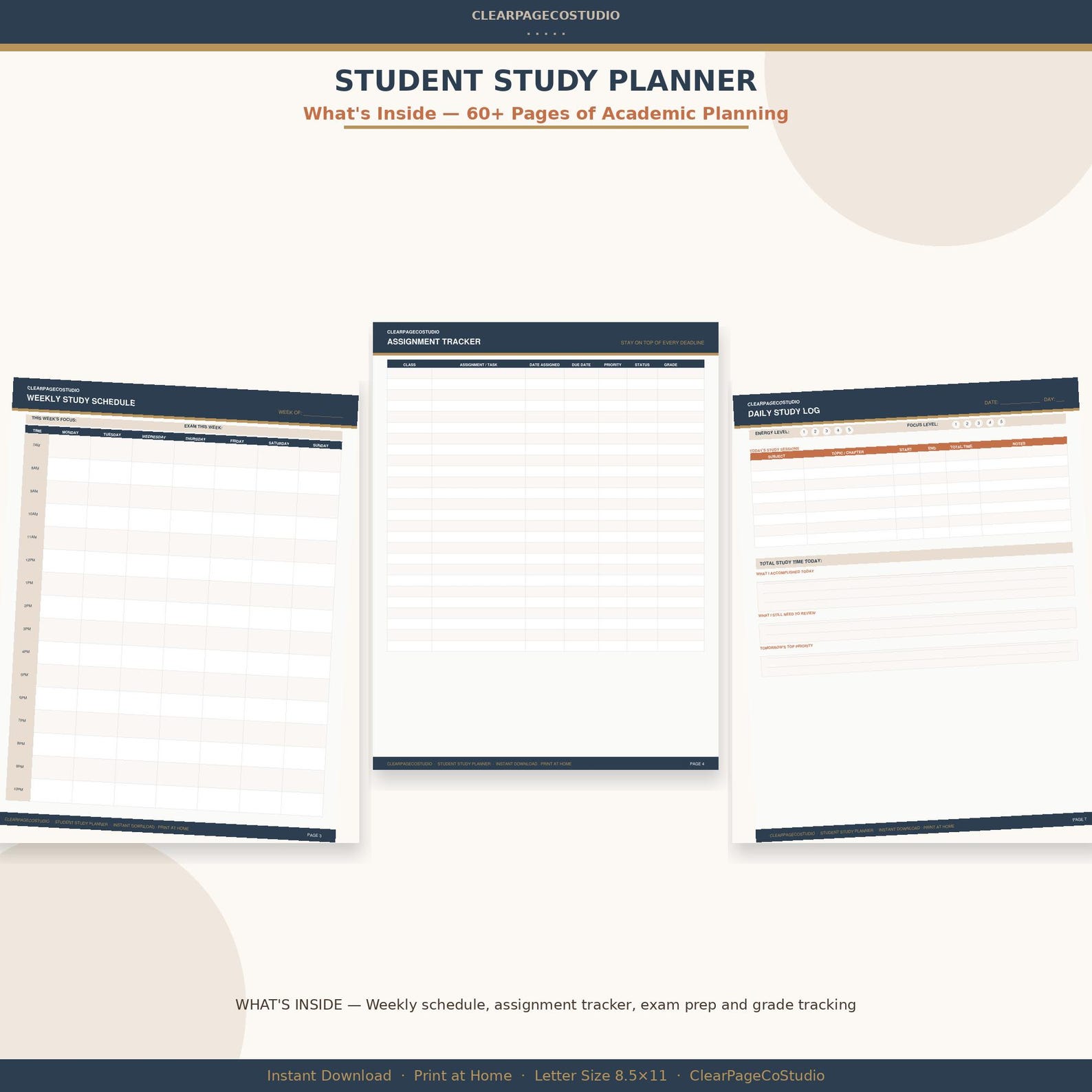 Student Study Planner Printable — Assignment Tracker, Exam Prep and ...