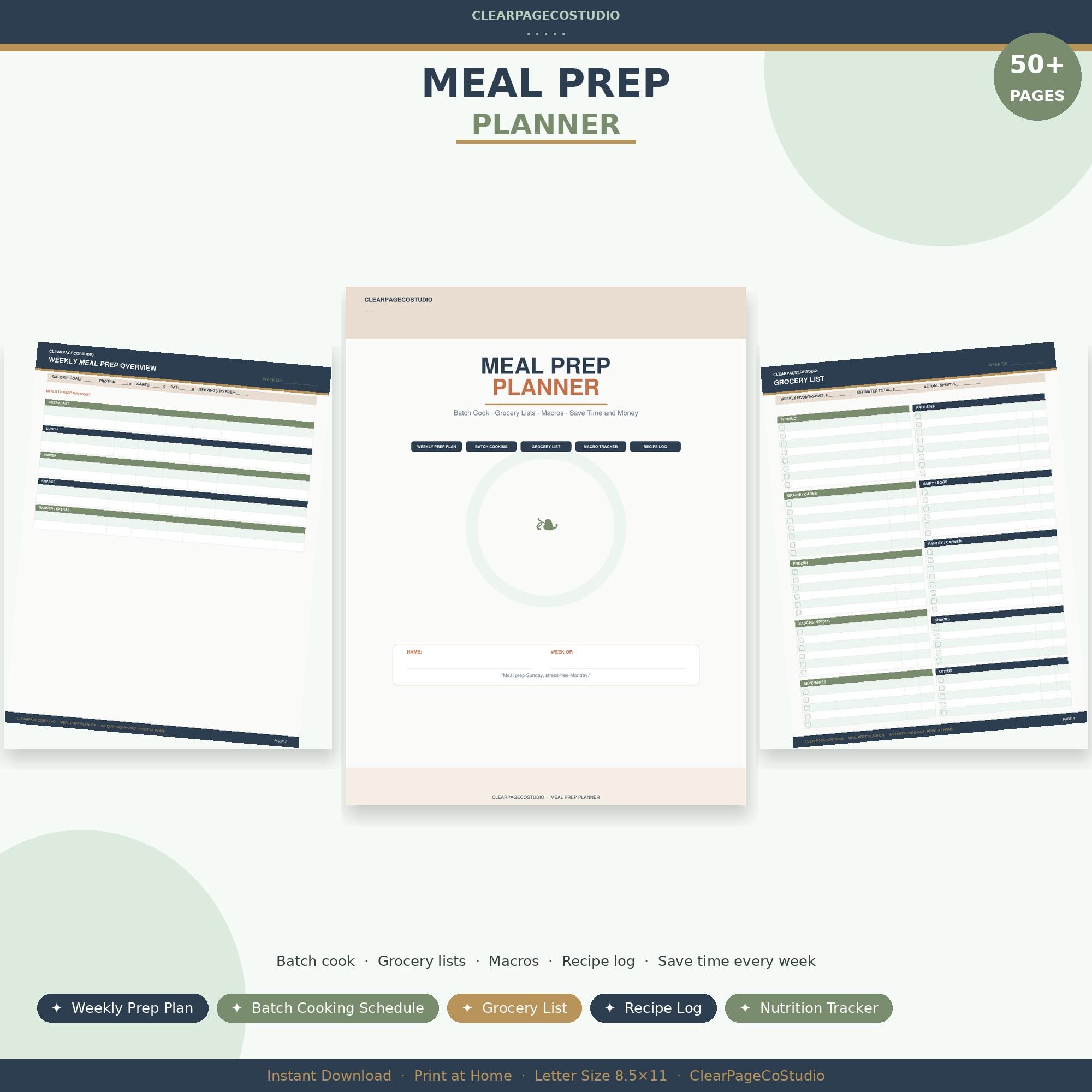 Meal Prep Planner Printable — Batch Cooking Schedule, Grocery List and ...