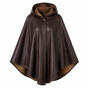 Echt leren cape met capuchon, renaissancecape, volnerf poncho, bovenkleding voor fantasiekostuums