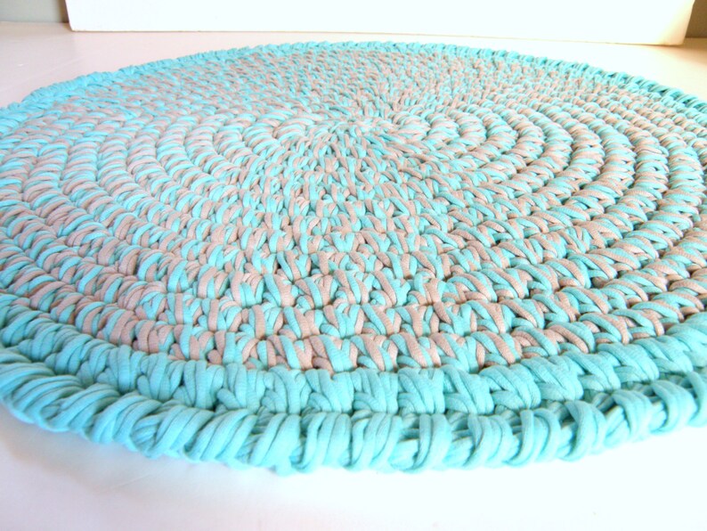 Crocheted Round Rag Rug Stretch Tee Shirt Cord Yarn Soft Etsy