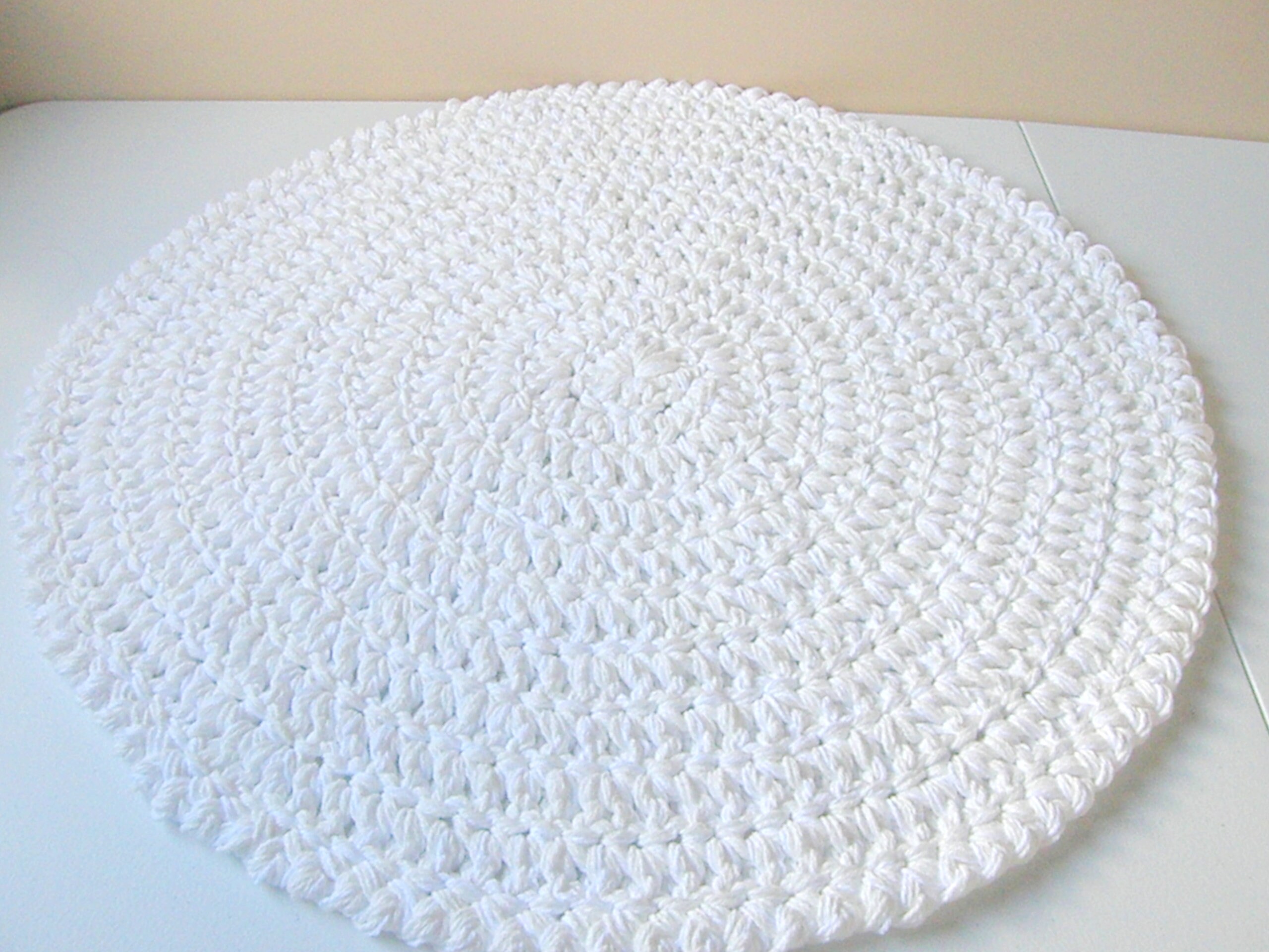 New White Hand Crocheted Round Bath Rug Thick Cotton Etsy