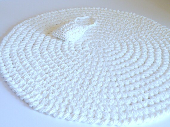 Crochet Round Bath Rug Thick Plush White Cotton Mat Rag Image 0
