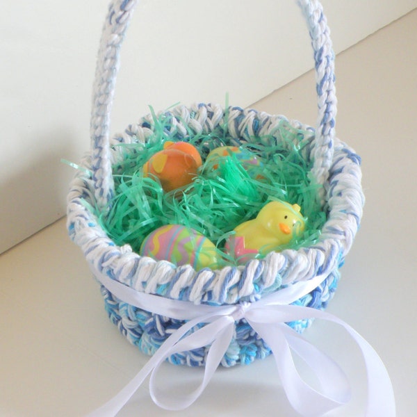Baby Boy's First Keepsake Easter Basket in Aqua, Blues shades, and white with a white satin bow, Baby shower storage gift, Nusery decor