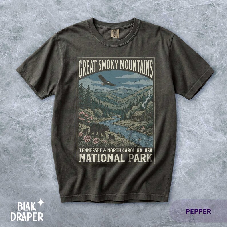 Great Smoky Mountains Graphic Tee: Vintage National Park T-shirt, Retro Tennessee North Carolina Top, Camping Hiking Outdoor Souvenir Shirt image 1