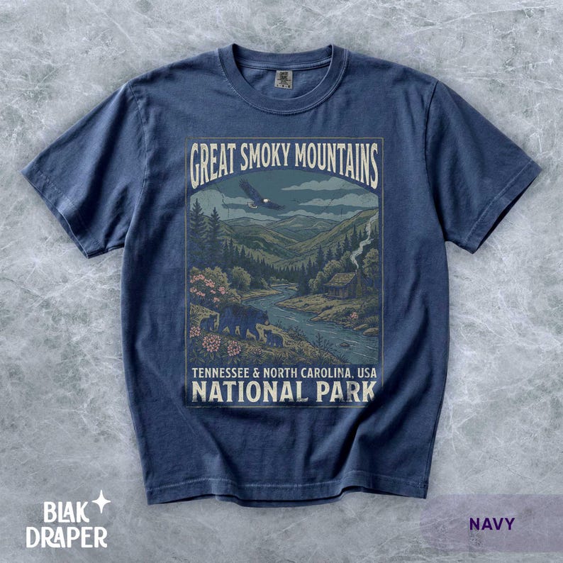 Great Smoky Mountains Graphic Tee: Vintage National Park T-shirt, Retro Tennessee North Carolina Top, Camping Hiking Outdoor Souvenir Shirt image 6
