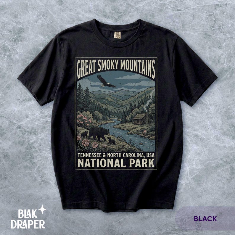 Great Smoky Mountains Graphic Tee: Vintage National Park T-shirt, Retro Tennessee North Carolina Top, Camping Hiking Outdoor Souvenir Shirt image 7