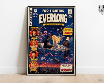 Póster de cómic de terror Everlong de Foo Fighters, arte mural grunge rock (descarga digital)