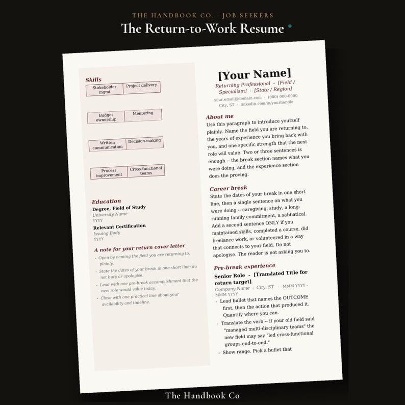 Return-to-Work Resume Template – Soft Serif Design, ATS-Friendly DOCX imagen 1