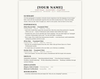 Classic Pivot Resume Template – ATS-Friendly Career Change (Word, Google Docs)