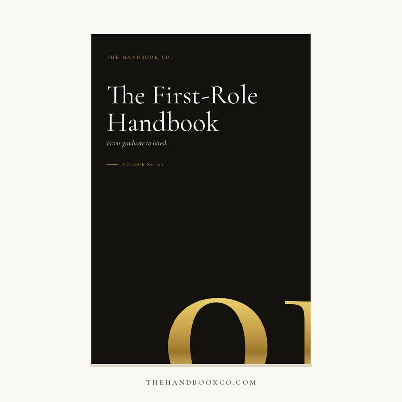The First-Role Handbook · Graduate & Entry-Level Career Guide · Job Search, Resume, Cover Letter, Interview · Digital PDF image 1