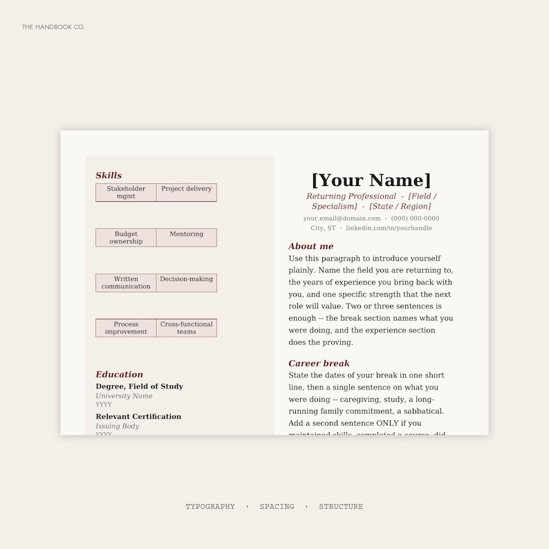 Return-to-Work Resume Template – Soft Serif Design, ATS-Friendly DOCX imagen 5