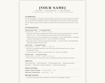 Editorial Pivot Resume Template – Creative Career Change, ATS-Friendly (Word/Docs/Pages)