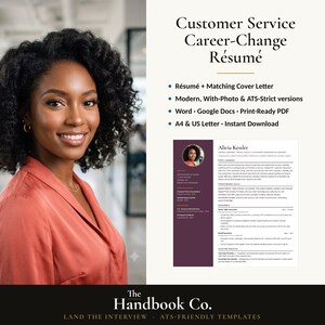Career Change Resume Template · Customer Service · Word and Google Docs · ATS Tested