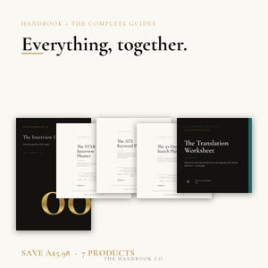 Resume Template Bundle · Interview Handbook · The Complete Guides · 7 Products, Save 15% · PDF · The Handbook Co.