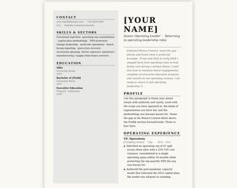 Senior Return Resume – Executive Template for Operating Roles (Word, Pages, Docs)