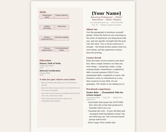 Return-to-Work Resume Template – Soft Serif Design, ATS-Friendly DOCX