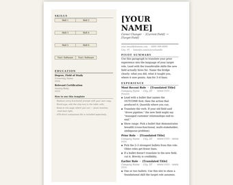 The Pivot Resume Template – Career Change, ATS-Friendly DOCX (US Letter, A4)