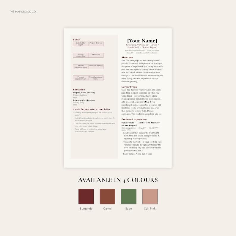 Return-to-Work Resume Template – Soft Serif Design, ATS-Friendly DOCX imagen 3
