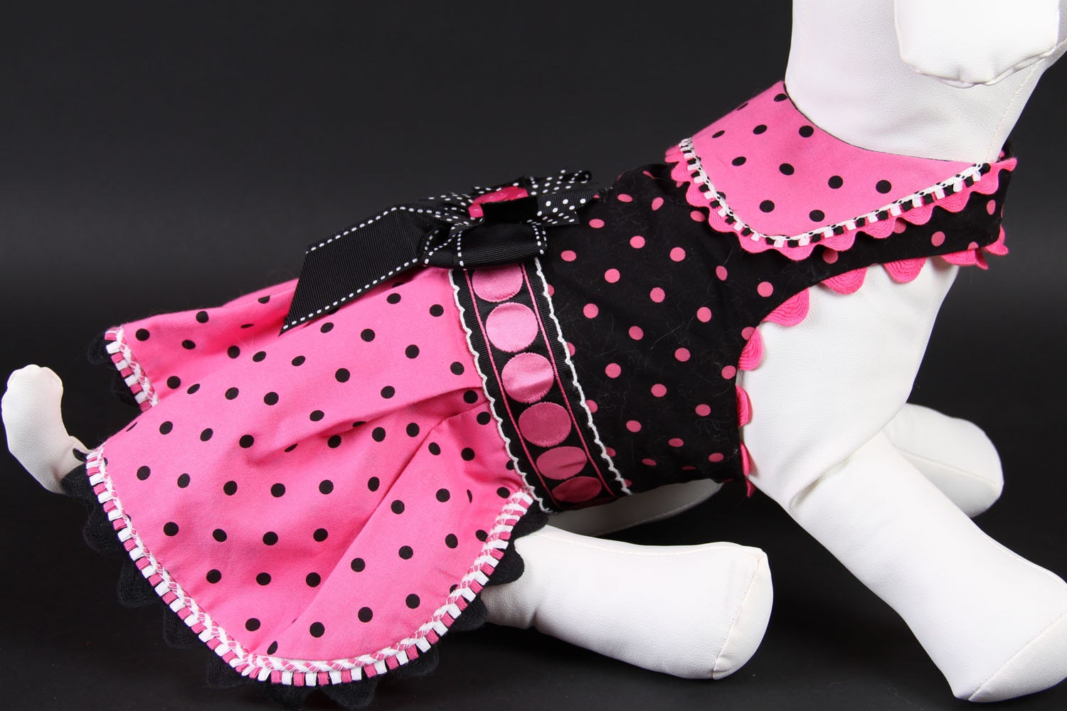 SPRING Pink and Black Polka Dot DOG DRESS Etsy