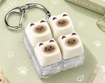 Cute Cat Key Fidget Clicker, MOA Keycaps, ASMR Clicker Keychain, Gamer Desk Accessory, Stress Relief Gift, Stress Relief Fidget