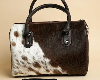 Bolso tote de piel de vaca hecho a mano – Bolso de mano estilo western bohemio de piel auténtica con pelo