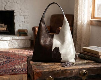 Bolso hobo de piel de vaca – Bolso de hombro con pelo, bolso holgado de estilo western