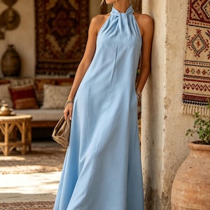 White High Neck Maxi Dress - Etsy