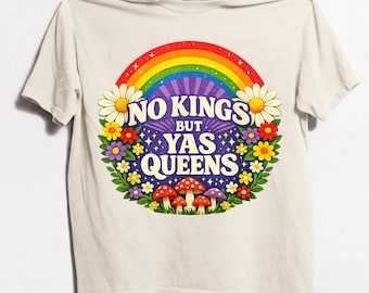 Camiseta "No Kings But Yas Queens", Camiseta arcoíris del orgullo LGBTQ, Camiseta divertida del mes del orgullo, Camiseta de aliado de la igualdad, Camiseta retro arcoíris LGBTQ