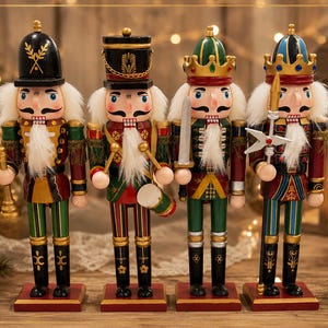 Stor tränötknäpparsoldat, rörlig mun, traditionell juldekoration, vintage julfigur