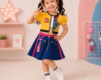 Girls KPop Idol Princess Costume, Demon Hunters Inspired Fancy Dress (Ages 4-12)