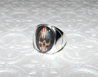 American Flag Skull Inspired Marble Ring