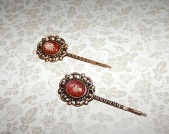 Fire Ruby Antiqued Marble Hair Pins