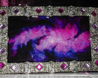 Peacock Nebula Hand Painted Marble Framed Glass Art