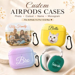 Personalisierte AirPods-Hülle mit individuellem Foto, Namen und Logo – Hartplastik-Schutzfolie für AirPods 1, 2, 3, 4 Pro, 1, 2, 3 Max – Glänzendes Design mit Schlüsselanhänger – Geschenkidee