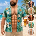 Custom Funny Muscle T Shirt for Men, Hawaiian Shirt Illusion Tee, Personalized 3D Fake Open Shirt, Too Hot To Handle Summer Vacation Gift product logo