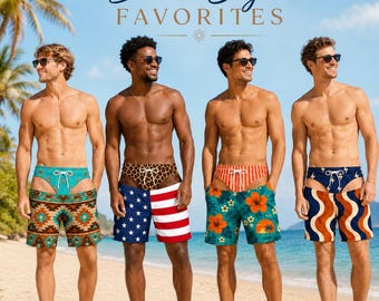 Funny Men's Swim Trunks, Novelty Beach Shorts with Faux Underwear Print, Quick Dry Stretch Board Shorts, Summer Gift for Him