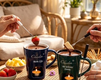 Tazza personalizzata per sciogliere il cioccolato, mini tazza in ceramica per scaldare i dessert, tazza per fonduta riscaldata a lumino, tazza regalo personalizzata con incisione per dolci