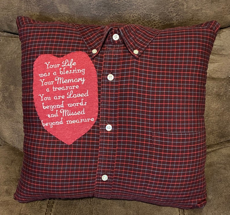 Memory Pillow Made From Dad's or Grandpa's Shirt Etsy