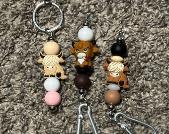 Cute Cow and Highland Cow Lanyards and Keychains